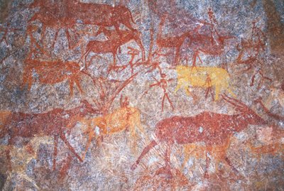Inanke-Felsmalereien fotografiert in einer Höhle im Matobo-Nationalpark, Simbabwe. 1. April 1998. von Unknown